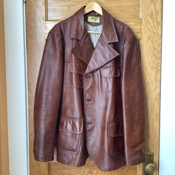 VINTAGE 70's Menswear Brown Leather Blazer - Picture 14 of 16